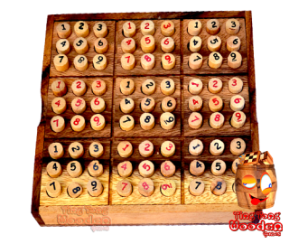 Sudoku 9x9 wooden box with plugs red and black wood sudoku monkey pod wooden games thailand