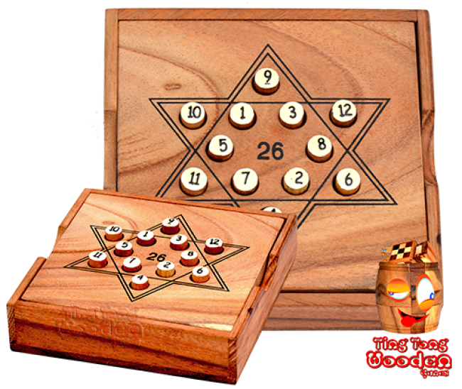 Star 26 wooden solitaire math calculating game from monkey pod wood thai wooden games
