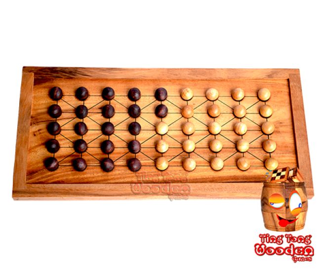 wooden board game with marbles