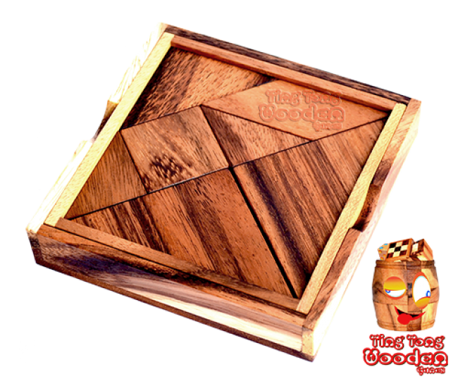 Tangram wooden puzzle with 7 pieces and templates to puzzle ting tong wooden games chiang mai thailand