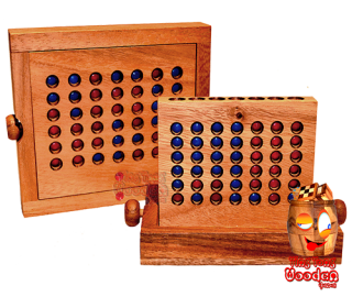 Connect Four in großer Holzbox, Bingo aus Samanea Holz hier die offene und geschlossene Ansicht